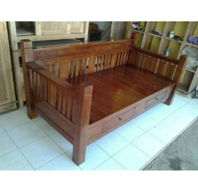 Bale Risban Kayu Jati Minimalis Kursi Teras Panjang