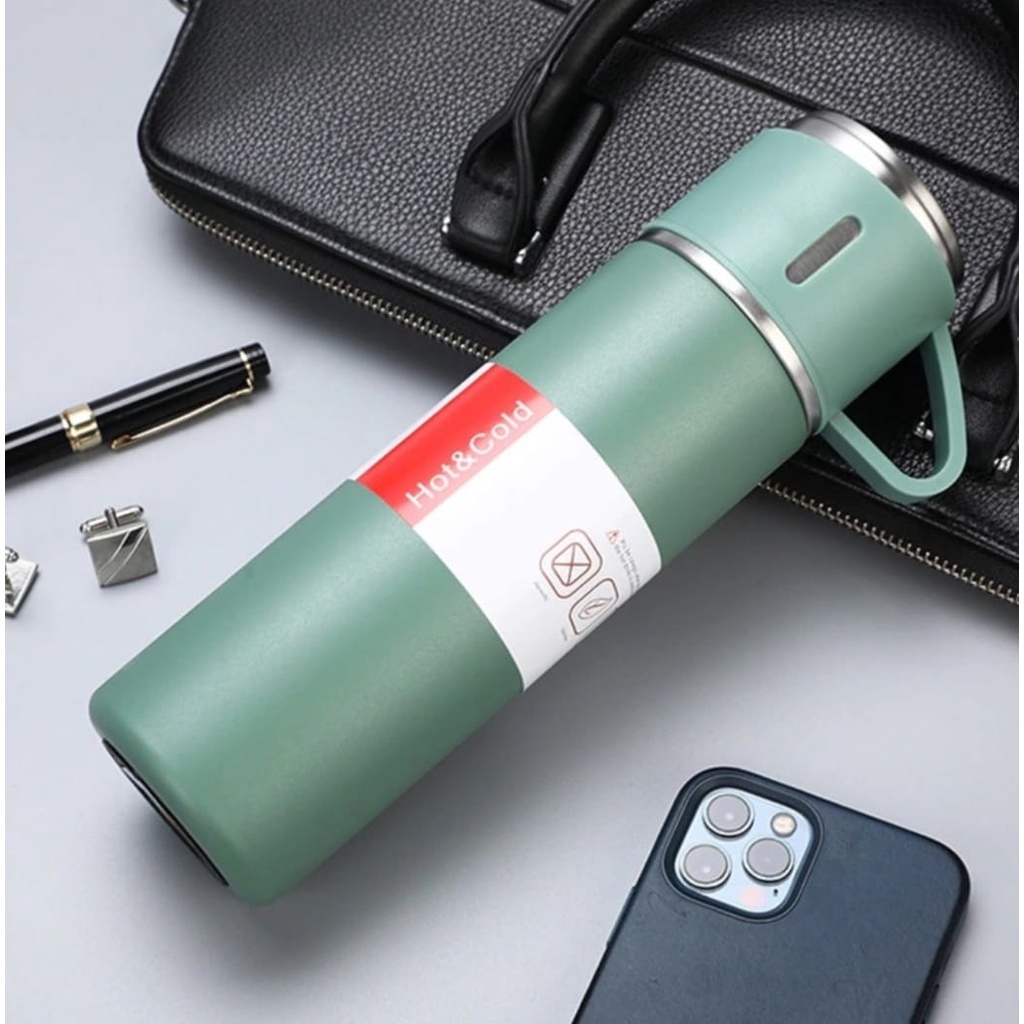 Botol Minum Termos 500ml Vacuum Cup 1 Set Stainless-Termos Cangkir 1 Set Premium - Vacuum Flask Thermos Vakum Bisnis-Termos Vaccum Bottle 500ML Flask Panas Dingin Bonus 2 Gelas