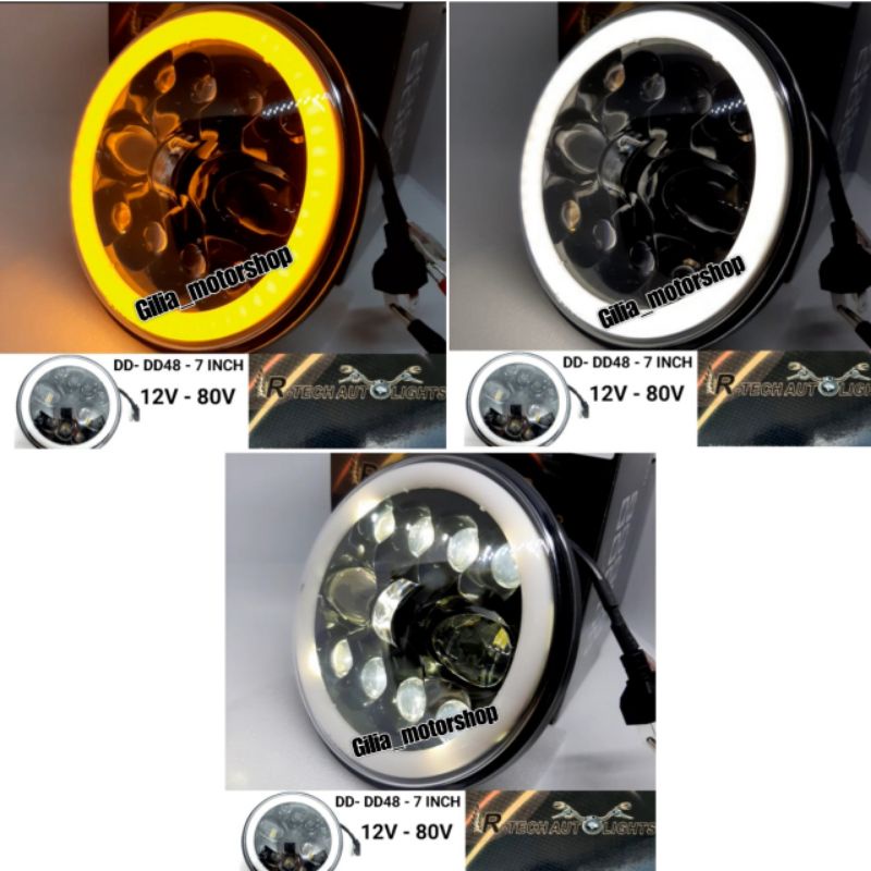 LAMPU DAYMAKER LED 7 INCH R-TECH AUTOLIGHT DD-48 ORIGINAL IMPORT 12V-80V HEADLAMP MOTOR MOBIL