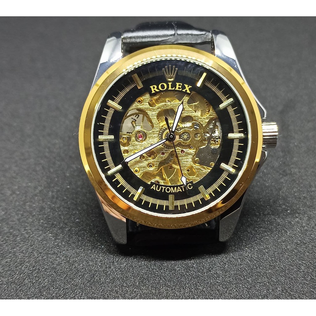 Jam Tangan Pria Rolex Automatic  Transparan Tali Kulit | Jam Tangan Murah