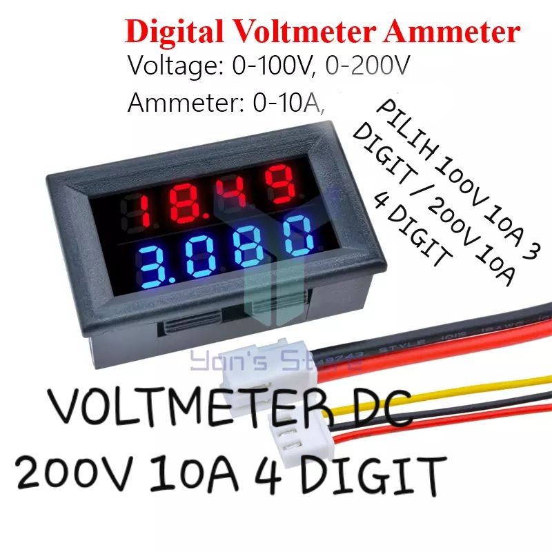 DC AMMETER VOLTMETER AMPERMETER 100V 10A 3 DIGIT / 200V 10A 4 DIGIT PILIH VARIASI