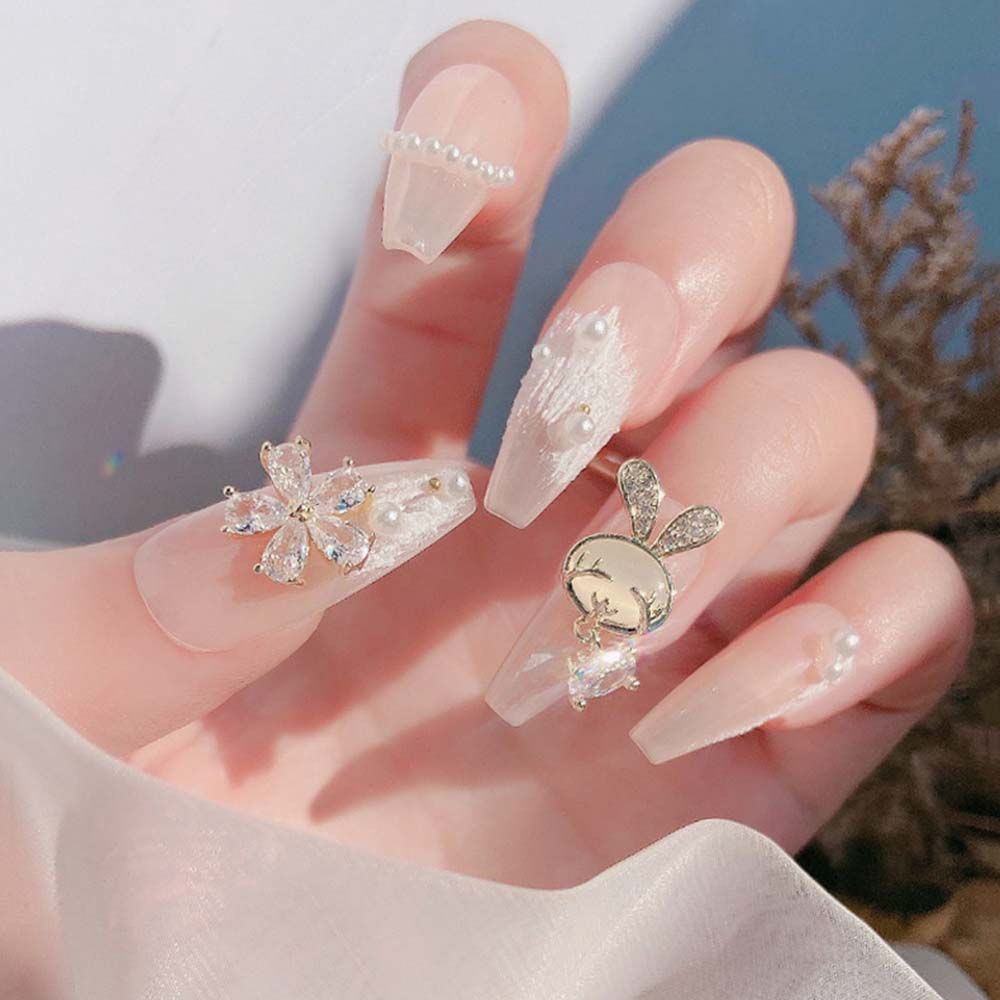 MXBEAUTY Zircon Nail Art Diamond Shiny Pearl Bowknot Jewelry 3D Nail Decoration Fashion Charm Rabbit Pendant Manicure Tools Metal Japanese DIY Nail Accessories