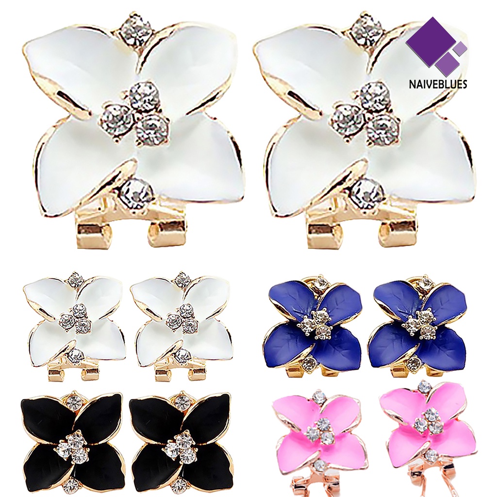 Anting Enamel Bentuk Clover Aksen Berlian Imitasi Untuk Wanita