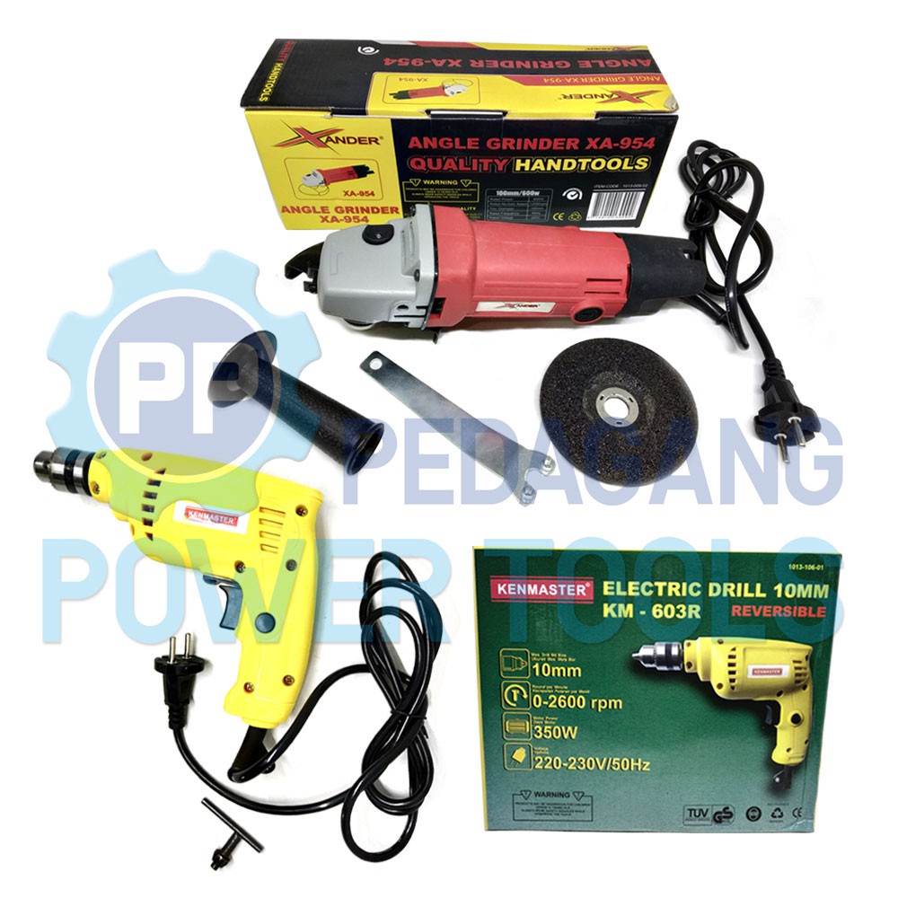 PAKET KENMASTER MESIN BOR LISTRIK 10 MM & XANDER MESIN GERINDA