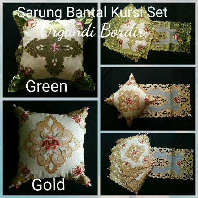 Set sarung bantal kursi sofa tamu organdi bordir 5ini 1 import