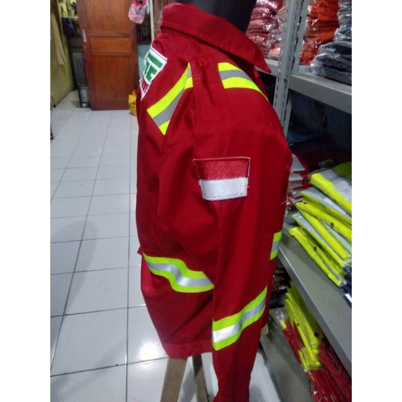 SERAGAM HSE MERAH FULL LOGO KANCING KAIN PREMIUM