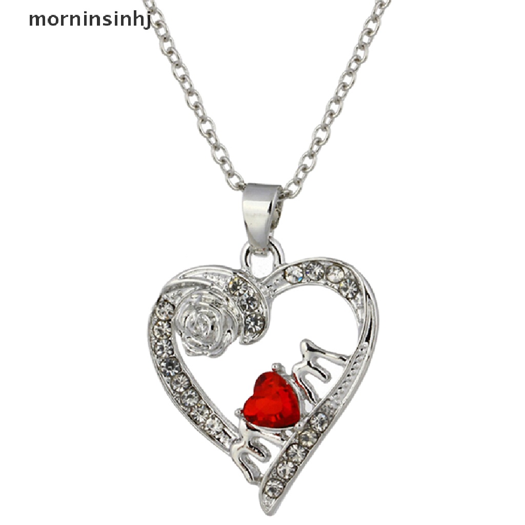 Mornin Kalung Rantai Dengan Liontin Kristal Bentuk Hati Warna Merah Untuk Hadiah Hari Ibu