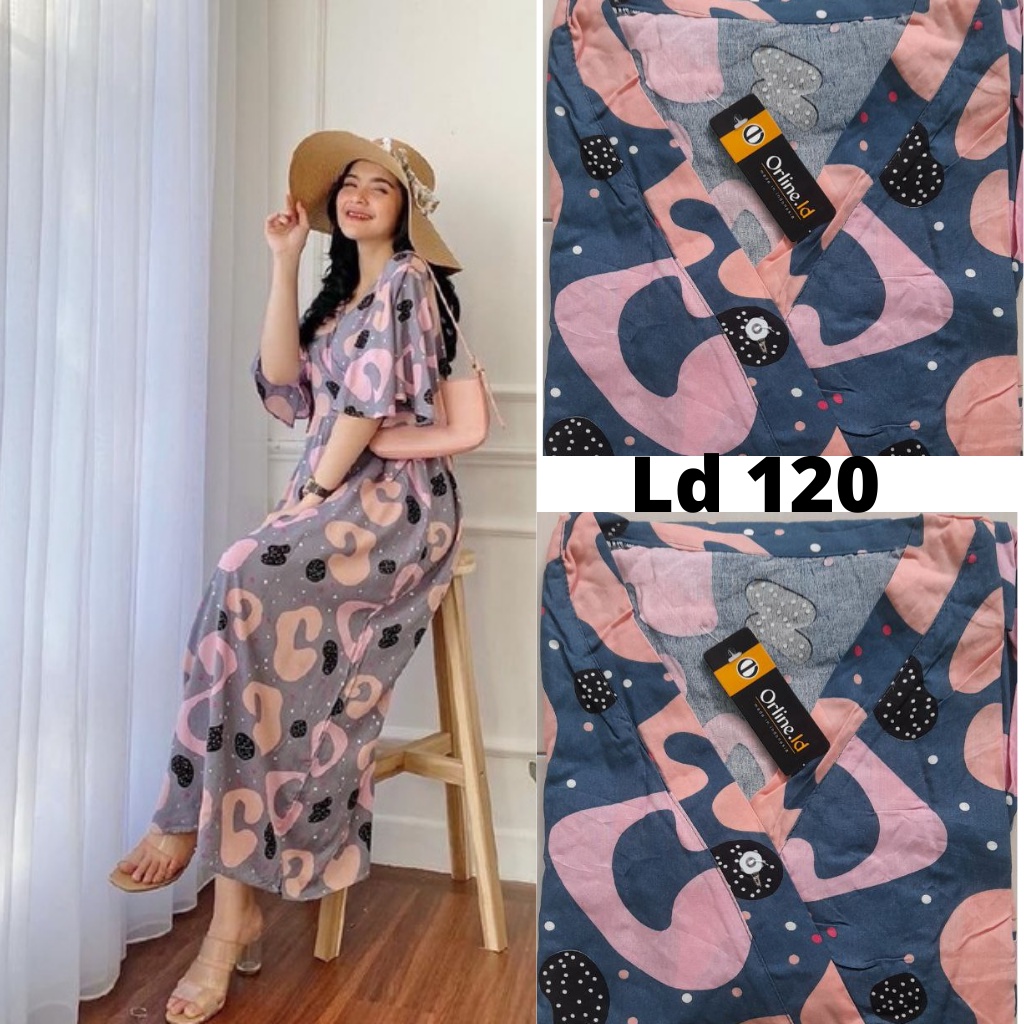 Daster Kimono Busui Tali Samping Panjang Semata Kaki / Daster Kekinian-ABU BARU LD 120