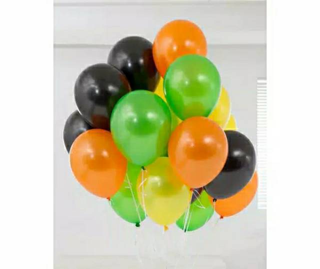 Balon Latex Metalik 12 Inch isi 30 pcs Mix { Orange / Hijau Muda / Hitam / Kuning } / GROSIR BALON