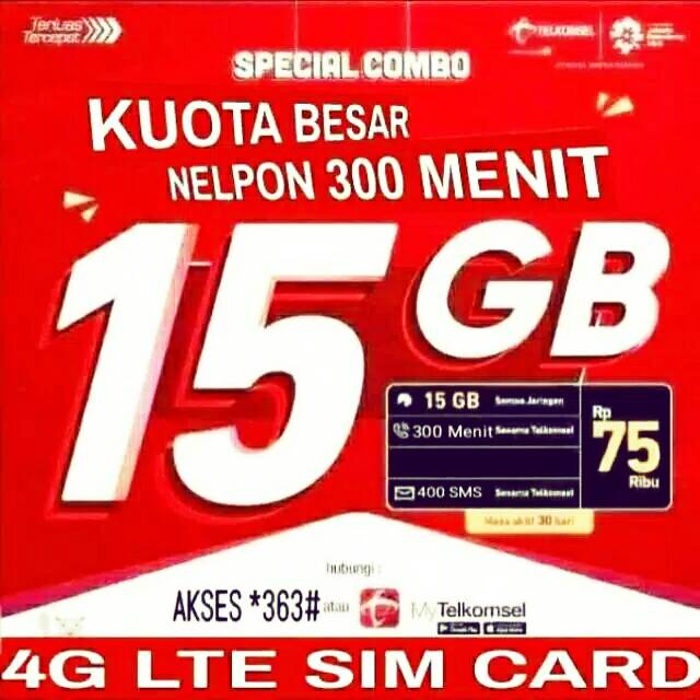 KARTU SAKTI COMBO TELKOMSEL SIMPATI AS LOOP INTERNET NELPON SMS 15GB