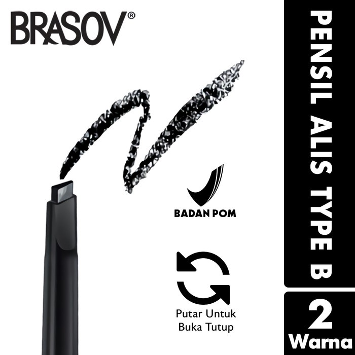 BRASOV Pensil Alis Auto Type B + SIKAT 0.39 GRAM Eyebrow Pencil Automatic Otomatis Putar Screw Turn