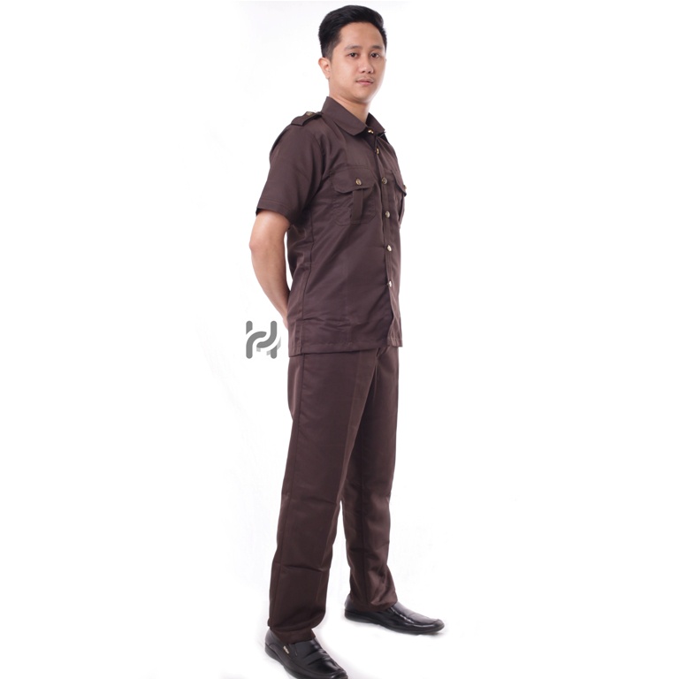 Seragam Safari Security Coklat Terbaru Lengan Pendek Baju Safari Satpam Bodyguard Supir