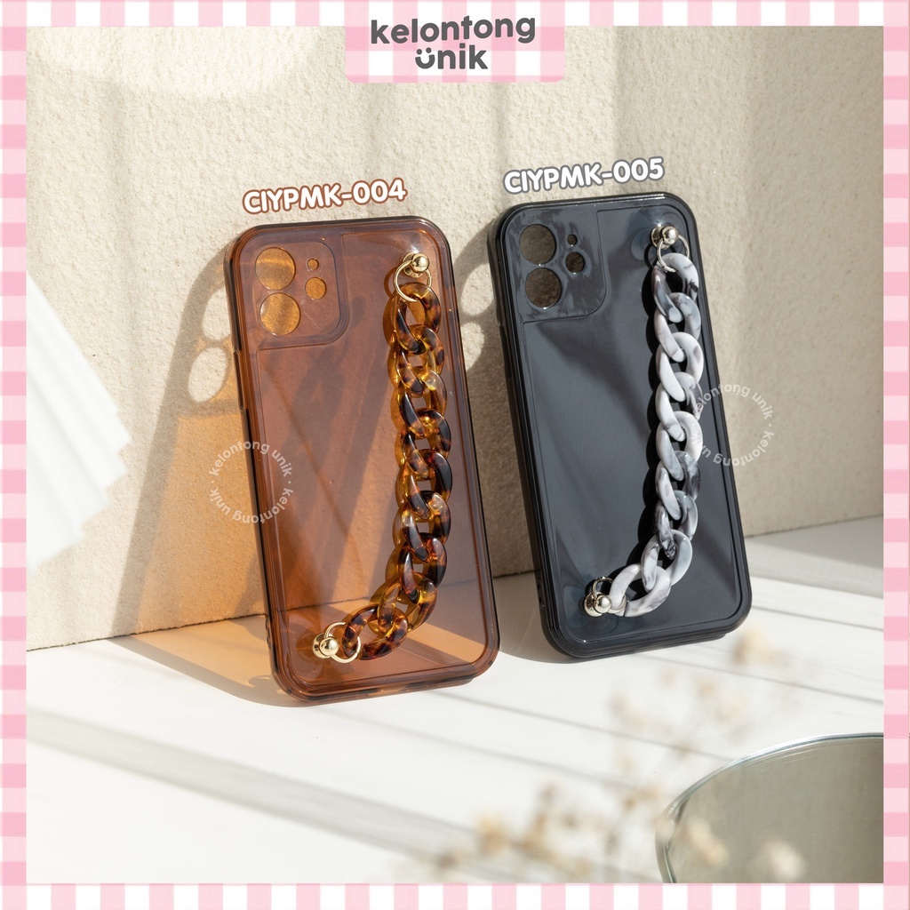 (Seri 2) For iPhone - Glossy Campro Soft Case + Marble Chain Grip/ Chain Case Rantai