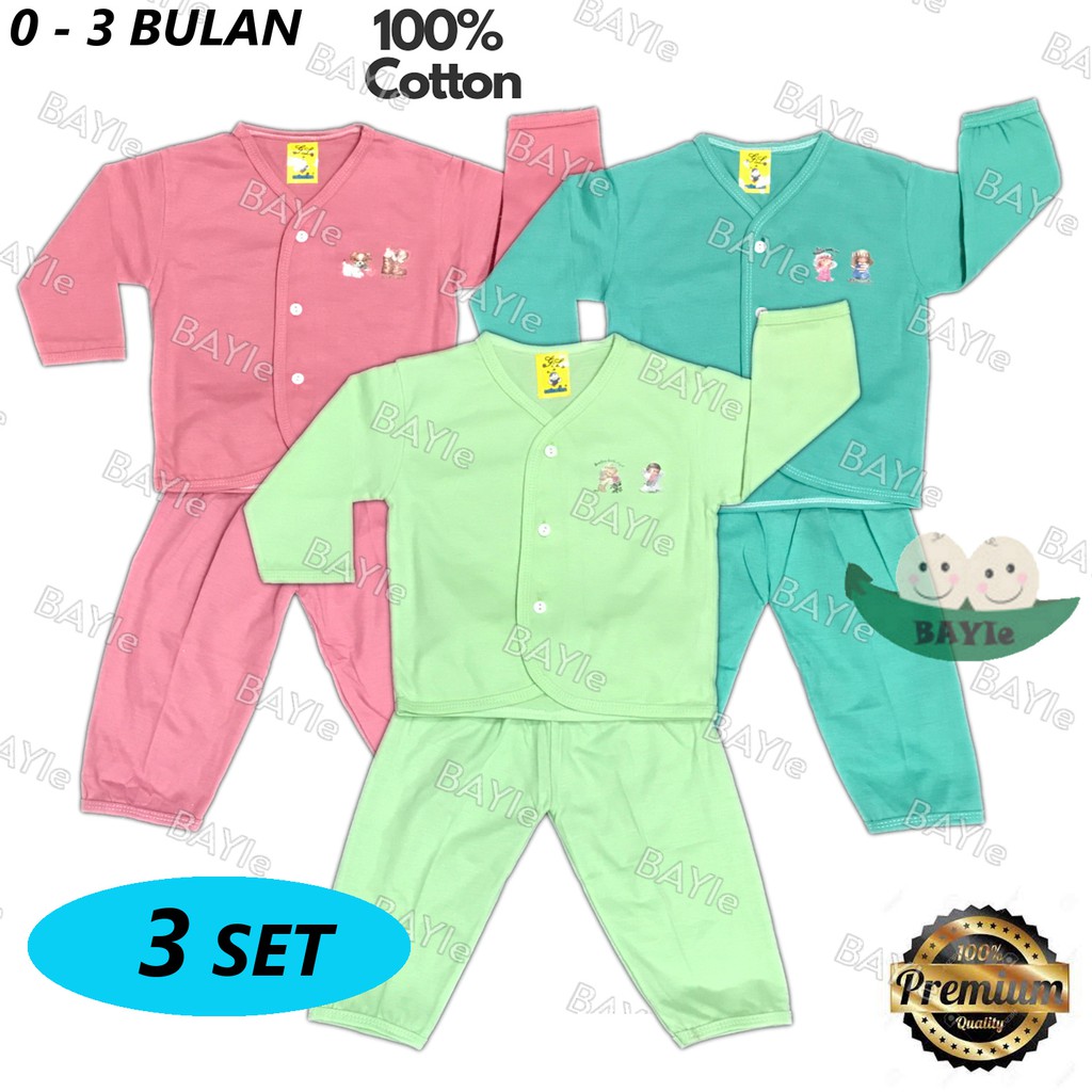 BAYIe - 3 SET Setelan Baju Bayi Panjang+Celana Panjang G &amp; L 100% katun umur 0-6 bulan/setelan baju anak laki-laki/anak perempuan