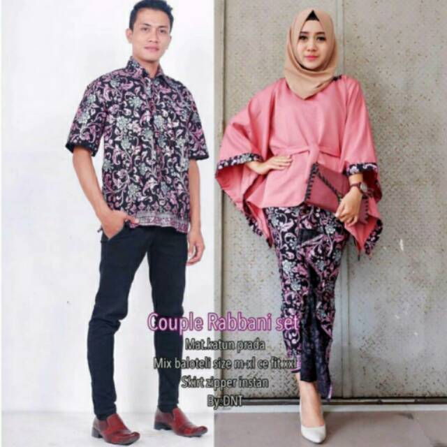 Couple Rabbani Set Batik Prodo / Prada Lavender Kondangan Sarimbit Batwing Blouse Lowo Blus Modern