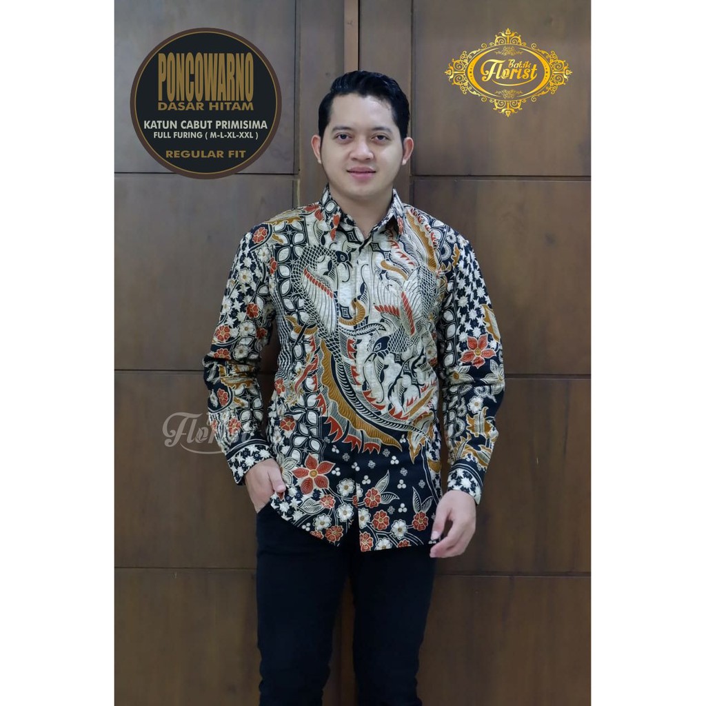 PONCOWARNO Kemeja Batik Pria Full Furing Bahan Katun Cabut Primisima