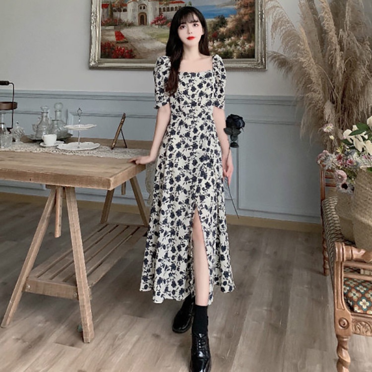 [COD] LB - Korean dress fashion import / Dress fashion motif bunga full / Korean dress fashion / D119