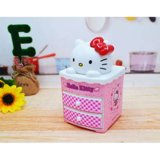 Kotak musik kitty , box musik , kotak perhiasan kitty  , box perhiasan kitty , laci mini