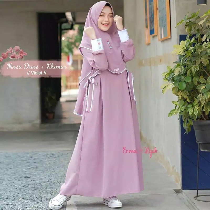 (COD) NESSA DRESS + KHIMAR | GAMIS ANAK | GAMIS TERLARIS TERMURAH