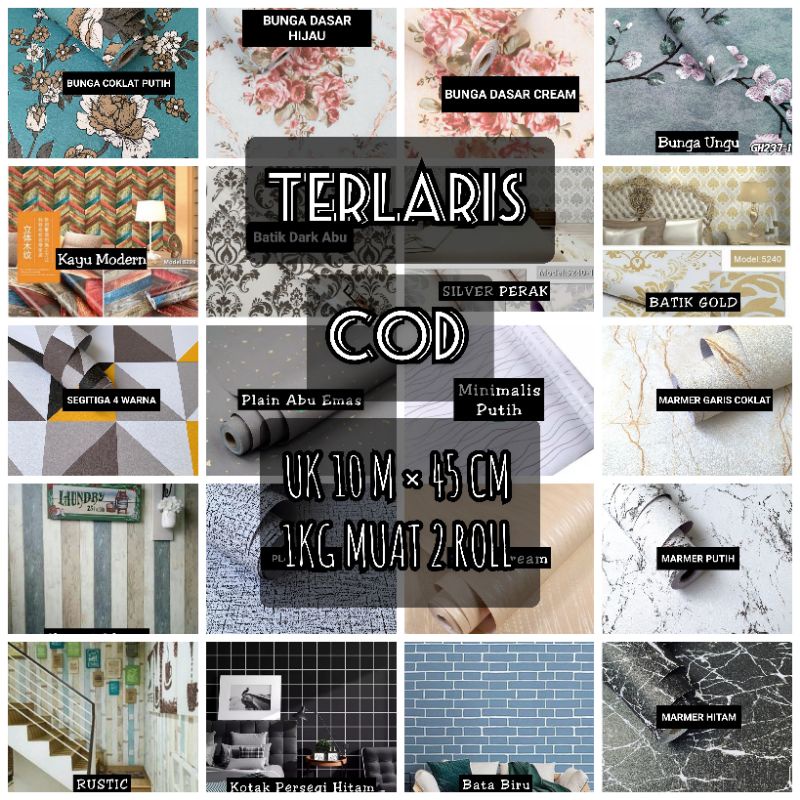 PROMO 1 kg muat 2 roll  COD 10M x 45Cm PVC ANTI AIR  PREMIUM WALLPAPER DINDING STICKER MOTIF KOTAK 3