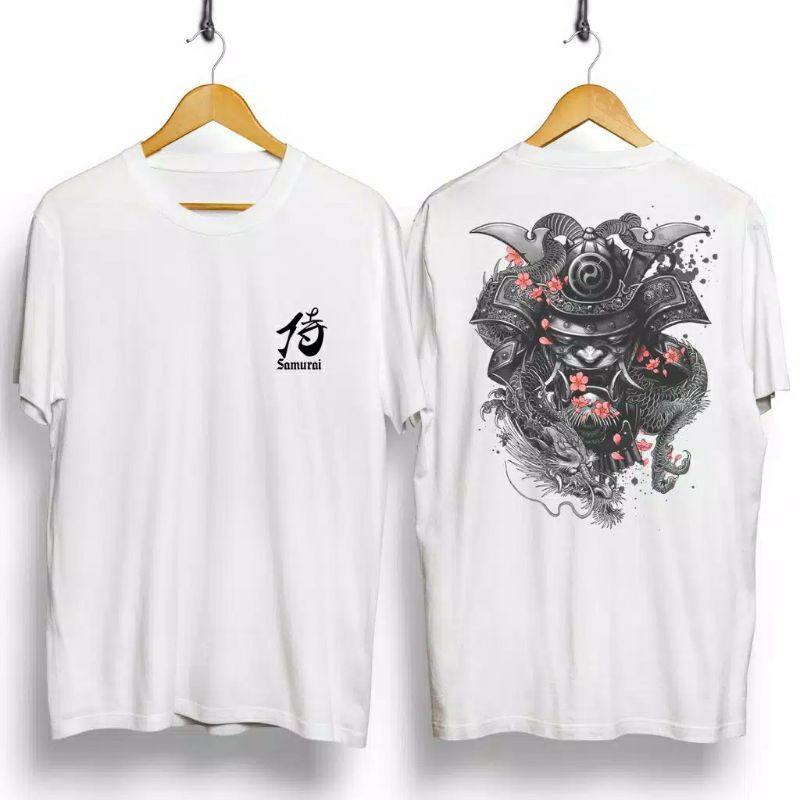 Fourfashion Kaos Pria Kaos Distro SAMURAI DRAGON SAKURA White CN816