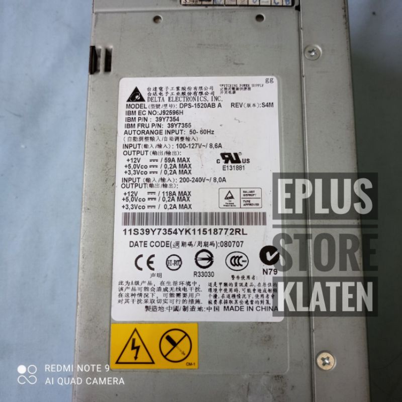 power suplly 12V 118A Delta electronics DPS-1520AB smps monoblok PS116