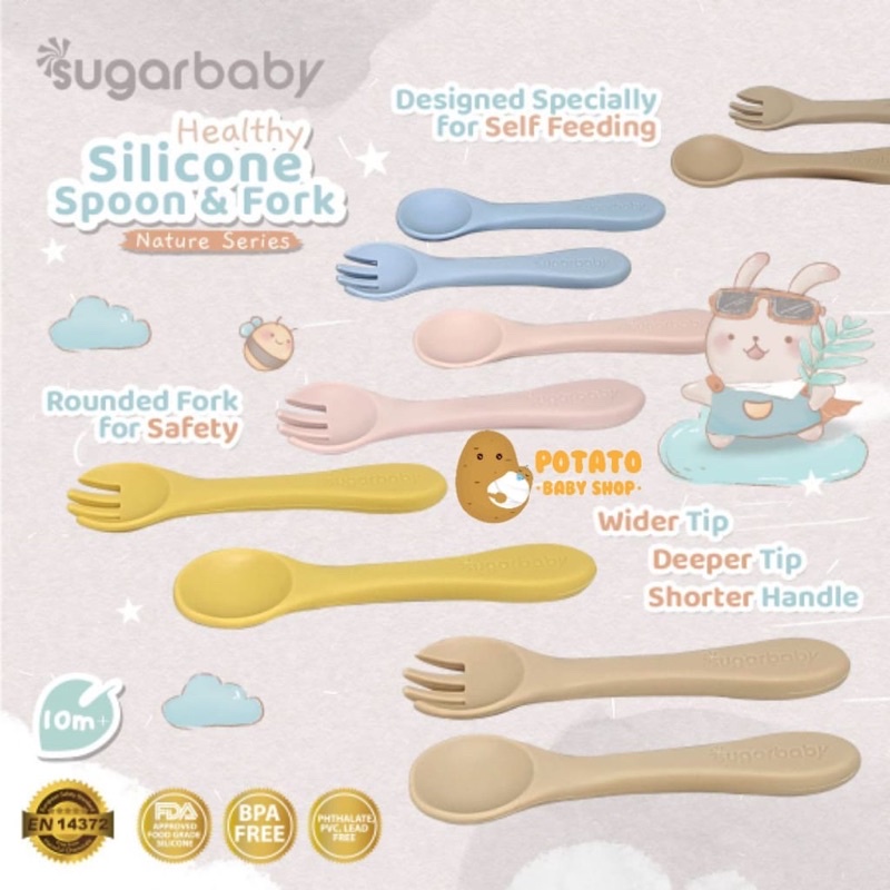 Sugar Baby Healthy Silicone Spoon &amp; Fork (Nature Series) - Sendok Garpu SugarBaby