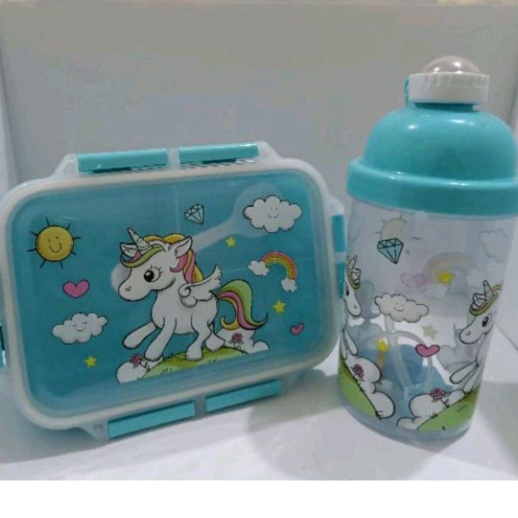 Kotak Bekal Makan Set Botol Minum/Wadah Makan Set Botol Minum Karakter