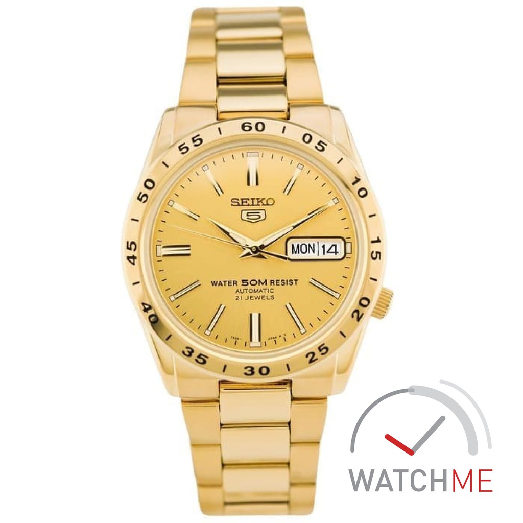 Jam Tangan Seiko 5 SNKE06K1 Automatic Gold Dial Full Gold 50m Gold Stainless Steel Ori Garansi