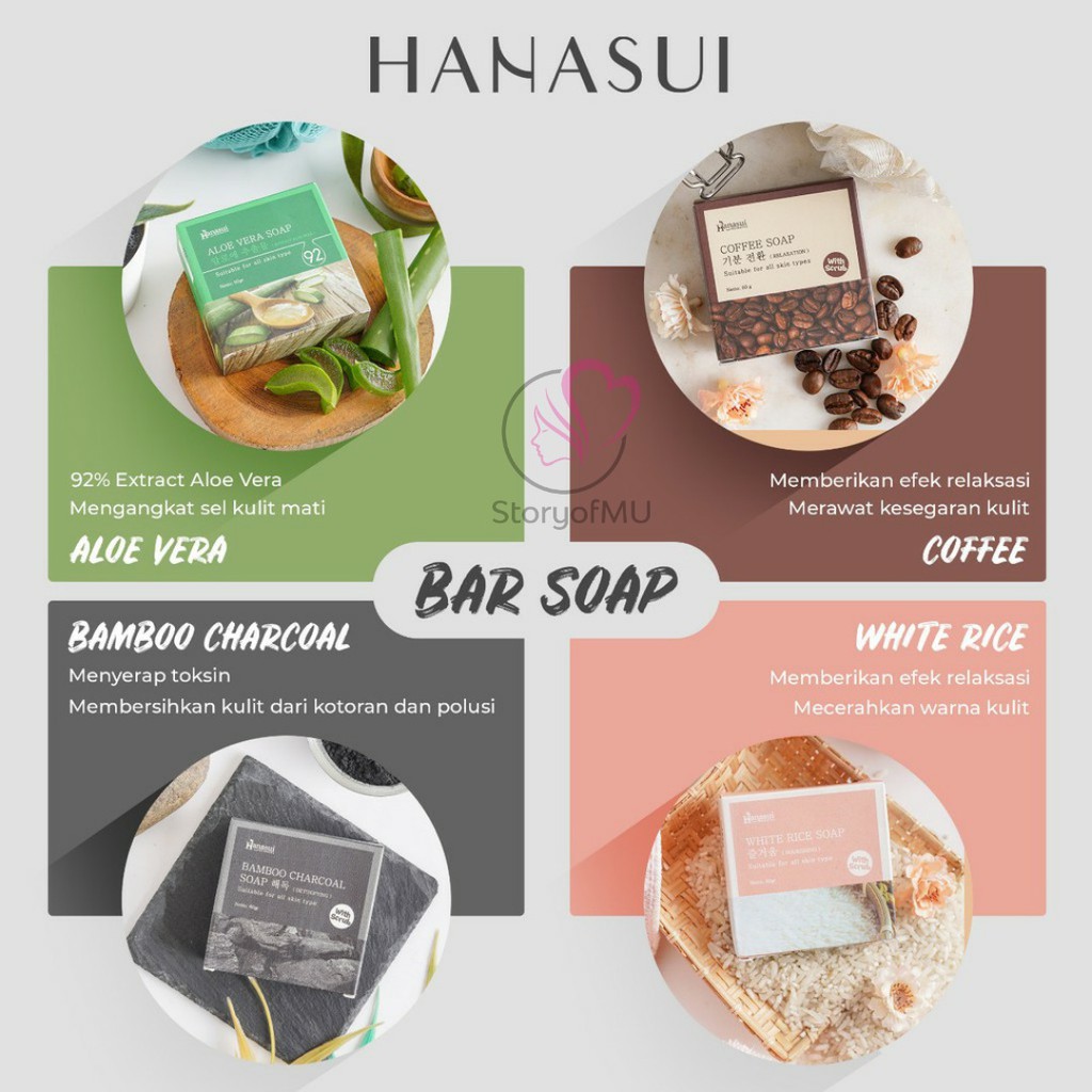 Jual [BPOM] HANASUI Bar Soap Sabun Batang White Rice Aloe Vera Coffee