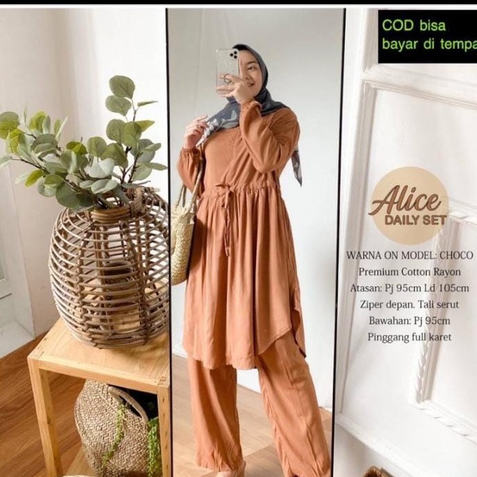 Setelan Baju Atasan Tunik Wanita Muslim Jumbo Polos One Set Remaja Kekinian Busui Bahan Rayon Premiu