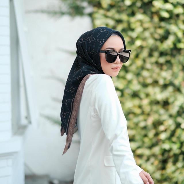 Mylady Hijab PREMIUM MONOGRAM EDITION denim vanilla latte avocado mustard mocha yakult black MONO-BLACKGOLD MONO