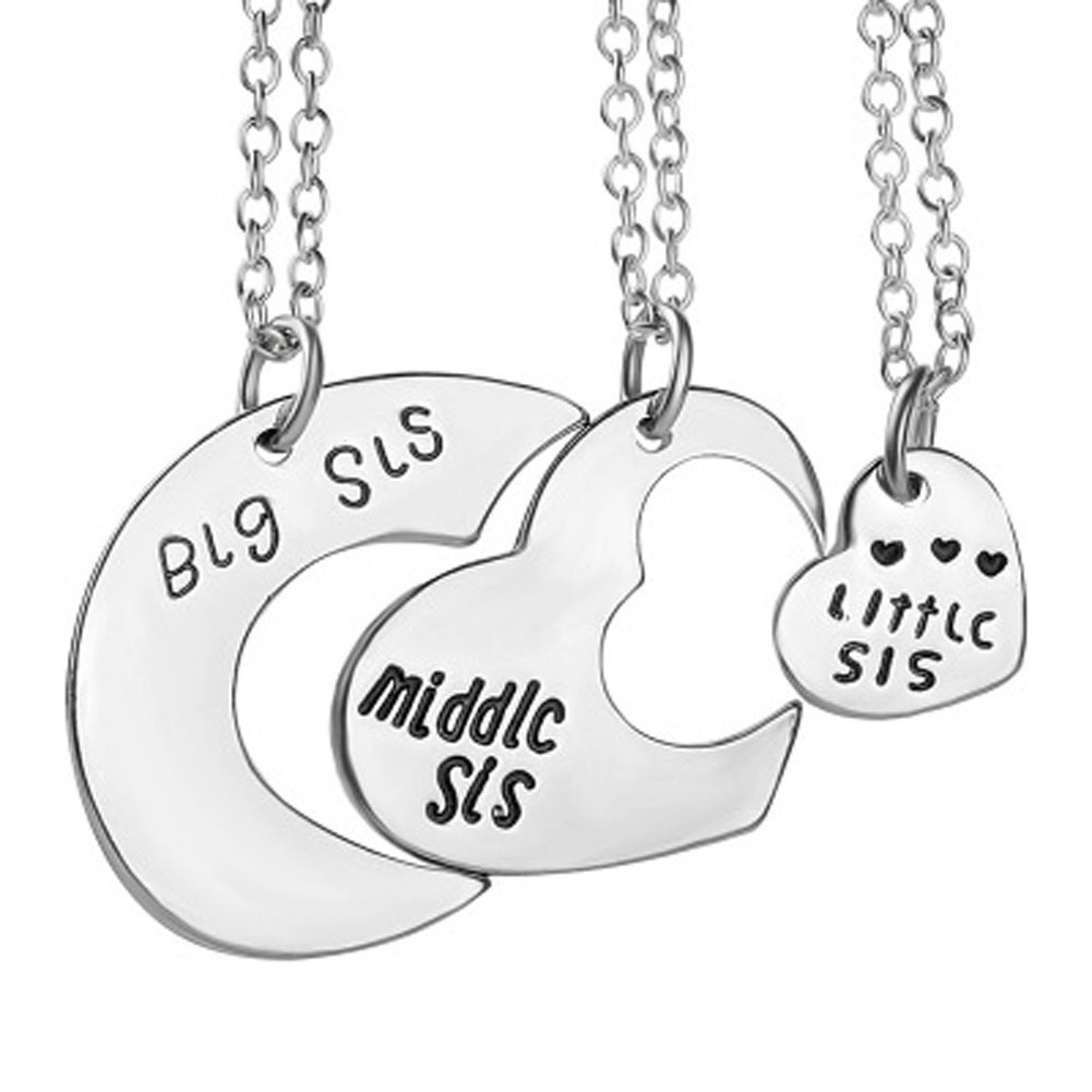 Fashion Unisex BIG MIDDLE LITTLE Moon Family Heart Alloy Pendant Necklace