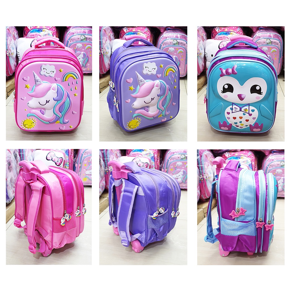 PROMO Tas Roda Dorong Trolley Anak TK Perempuan Cantik Motif OWL BURUNG Dan Kuda Pony CETAR LILAC Glossy Timbul 3Res IMPORT ( cetar Lily Mya Koala Sweet Pop It 13&quot; )