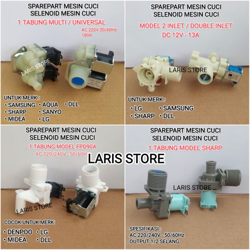 SELENOID MESIN CUCI / WATER INLET VALVE SELENOID SEMUA MERK LENGKAP BERKUALITAS