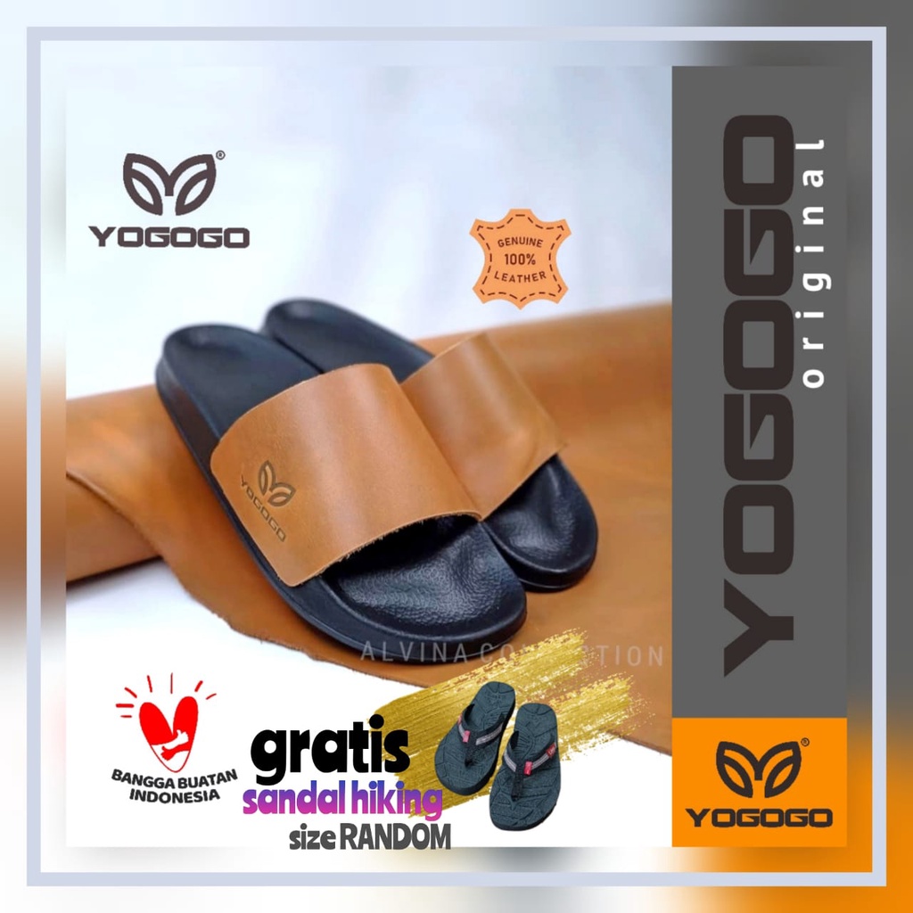 Sandal Slide/Sendal Slop Flip Flop Upper Kulit Asli Sole Phylon Empuk dan Ringan