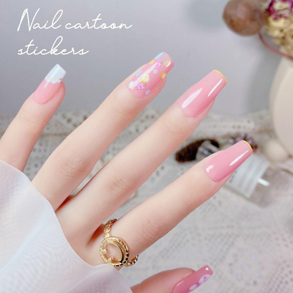 AUGUSTINA Agustina Stiker Kuku Wanita Kelinci Pelangi Hewan Bunga Matahari Kartun DIY Nail Decals