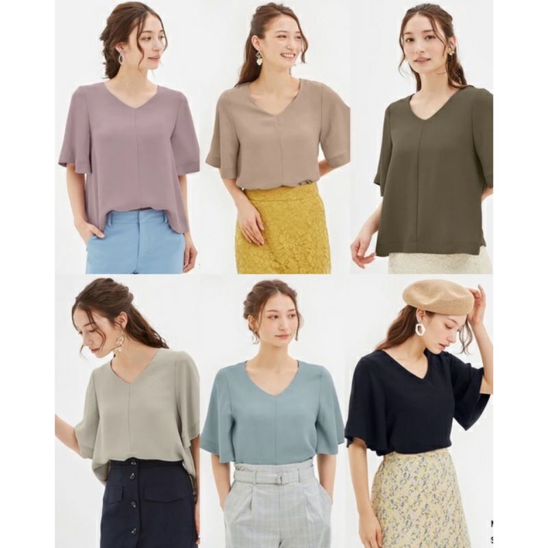 GU Uniqlo flare sleeve vneck blouse