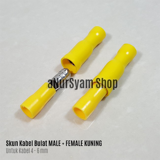 Skun Kabel Bulat Male + Female 6mm KUNING Sepasang 4 - 6mm