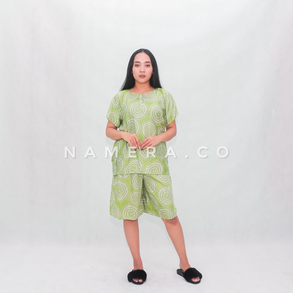 Baju Tidur Wanita Set Piyama Pendek Motif Batik Modern Full Rayon