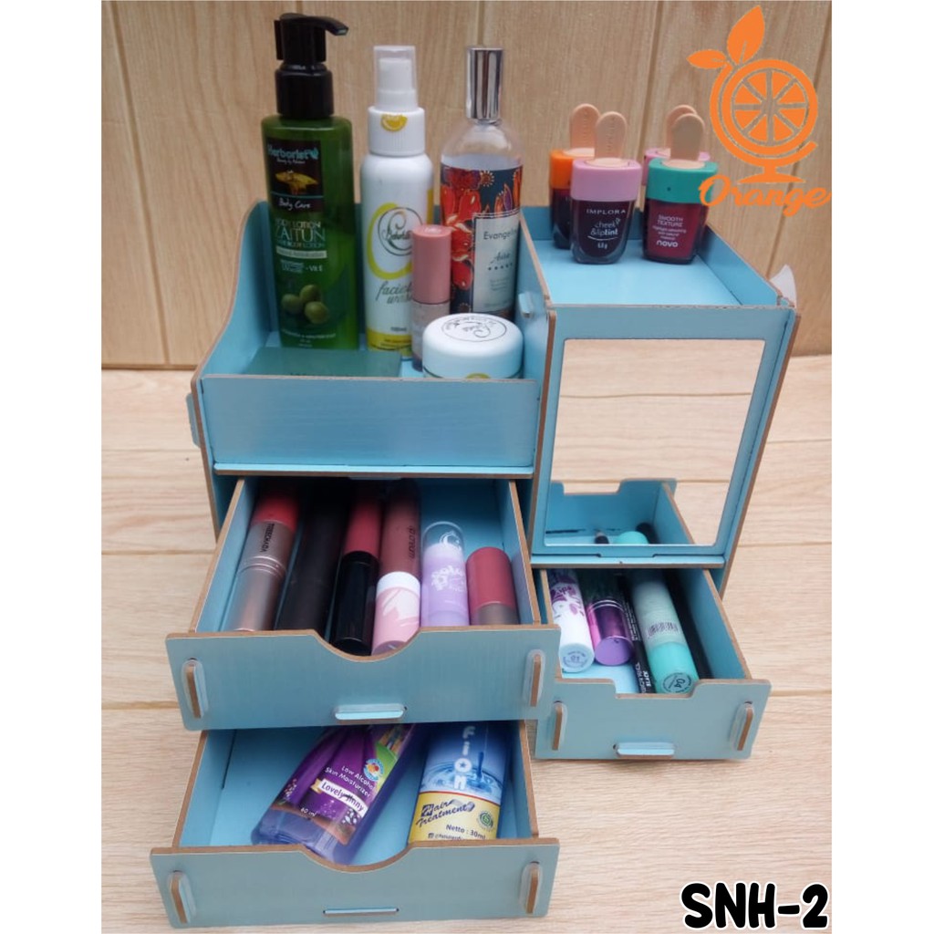 Rak Kosmetik Bahan Kayu Motif Bunga Motif Polos Plus Kaca Cosmetic Stroge