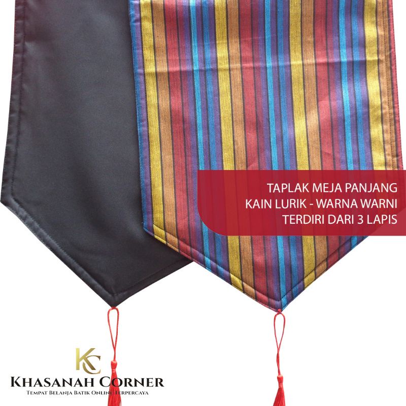 Taplak Meja Panjang Runner Table Cloth Cover Persegi Kain Batik Lurik Tenun Katun Warna Merah Kuning