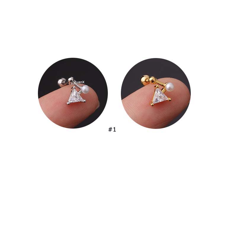 1 Piece 20Gauge Upper Lobe Cartilage Earrings Helix Piercing Heart Shape Stainless Steel with Zircon