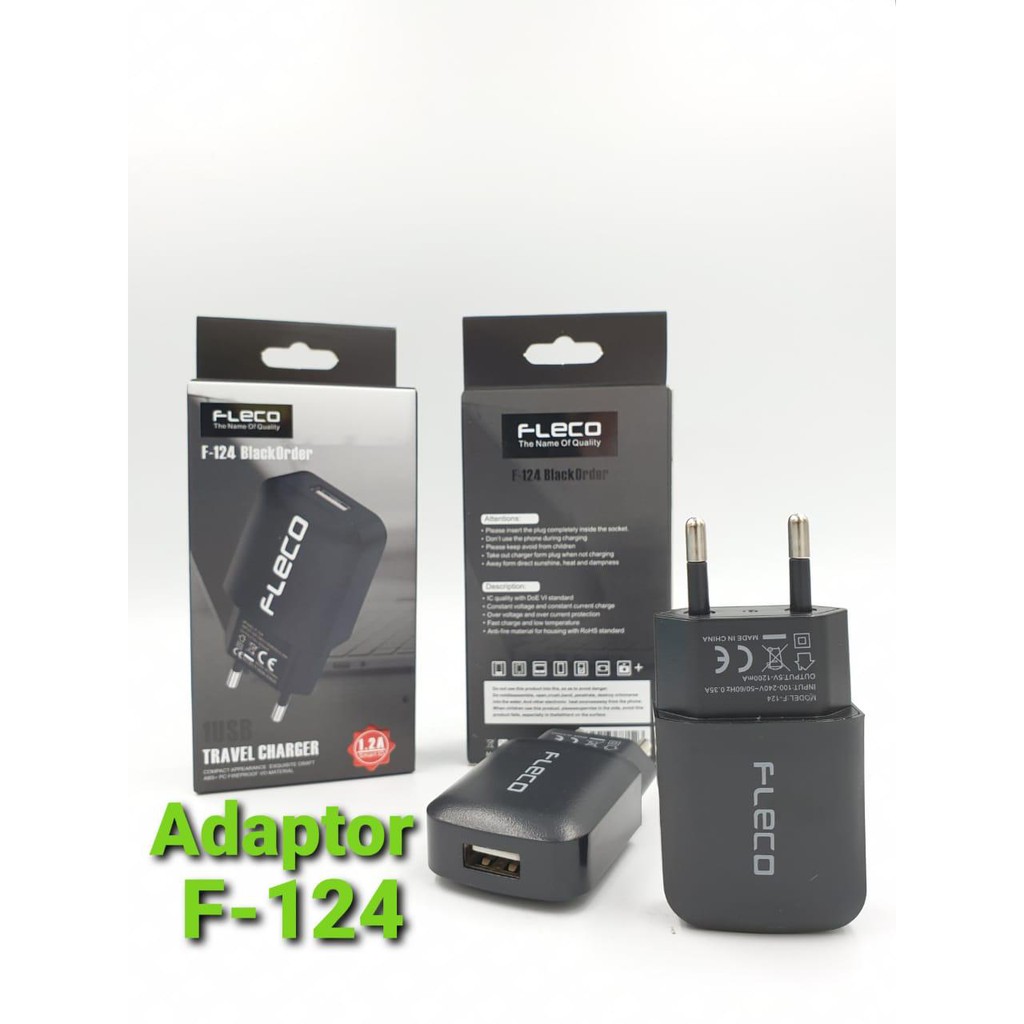 Adapter Charger Fleco F-124 / f124+ 1.2a 1usb Batok Charger Kepala Casan Fleco 1usb 1.2A 1 usb