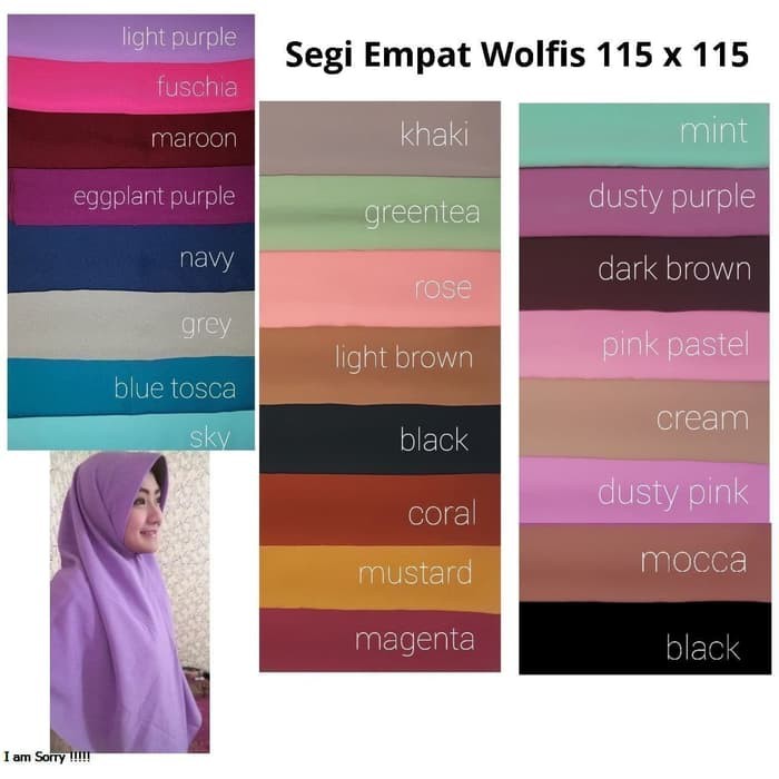 Segi 4 Wolfis Grade A 115 X 115 Cm Jilbab Segi Empat Wolpeace Syar'i - Hitam