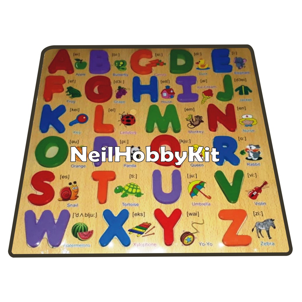 Mainan Kayu Edukasi Puzzle Huruf Besar / Puzzle Abjad / Puzzle Kayu Alfabet / Mainan Edukasi Puzzle