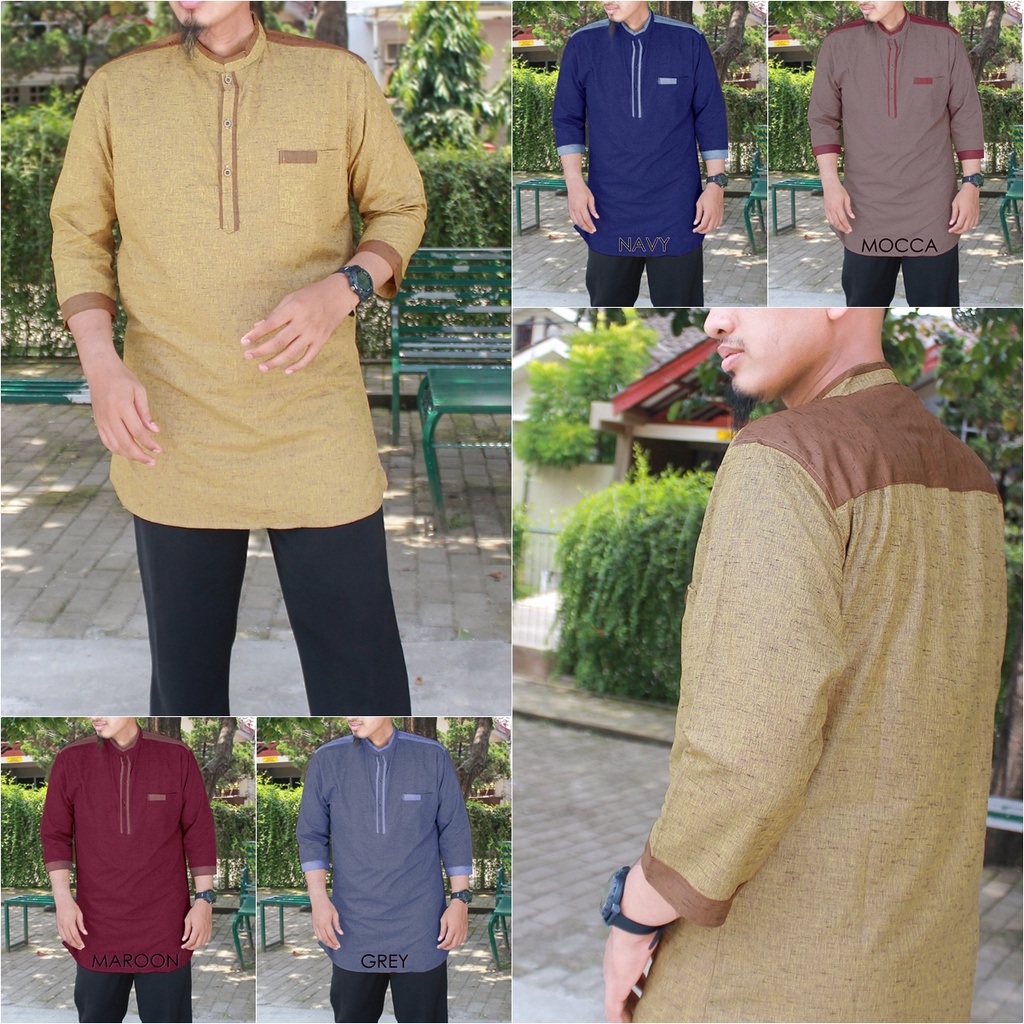 KURTA koko Pakistan Baju Muslim Pria Dewasa Qurta Lengan 3/4 KODE D Grosir bahan katun PREMIUM panjang