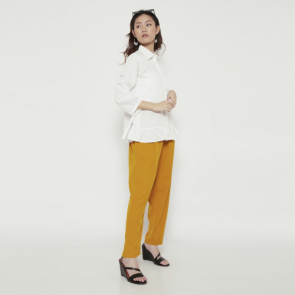 IE.DEMODE Suave Atasan Kemeja Wanita Daily Shirt Lengan Panjang Polos Putih-4