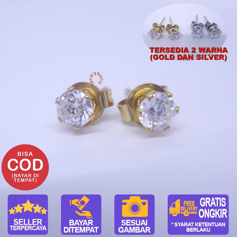 Lovelybutik Anting Titanium Anti Karat Crown Anting Titanium Wanita Ukuran 0,4 cm