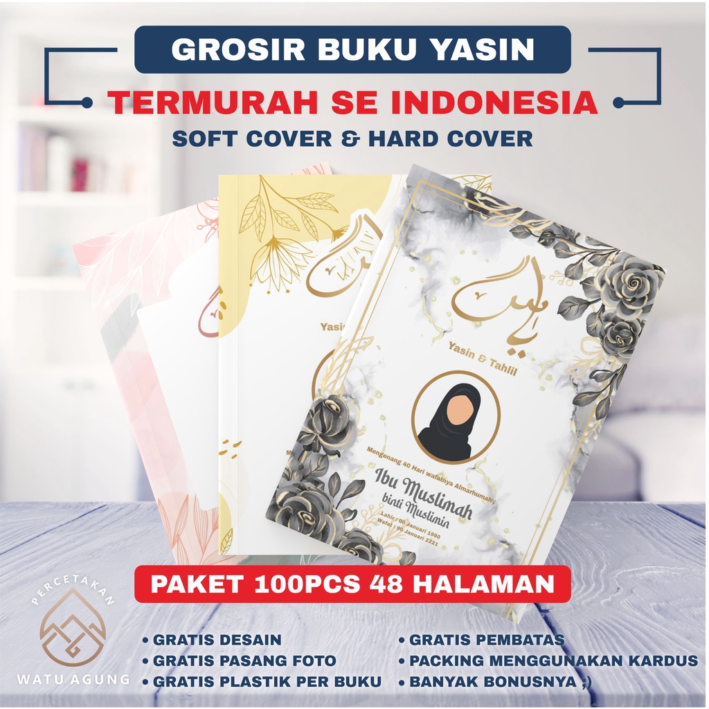 GROSIR BUKU YASIN 100pcs Yasin dan Tahlil + Foto Gratis Plastik Gratis Desain